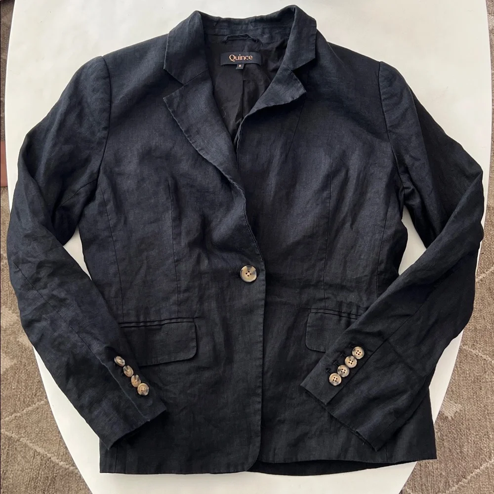 Quince 100% European Linen Structured Blazer in Black Size Small - Picture 2 of 6